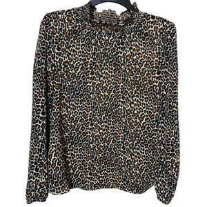 J. CREW leopard print smocked neck long sleeved top size Small